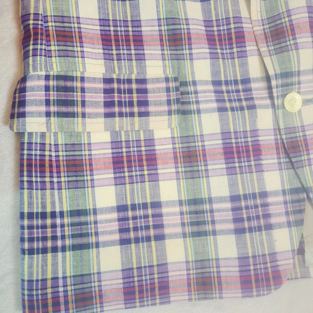 Vintage Brooks Brothers Multicolor Plaid Madras Cotton Sack Blazer 43L